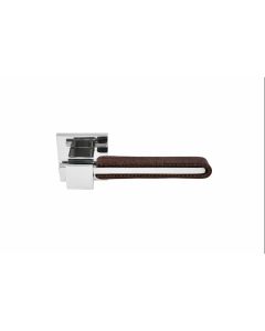 Deurkruk Napels - Chroom -  Vierkant Rozet - 45mm chroom met bruin leren bekleding