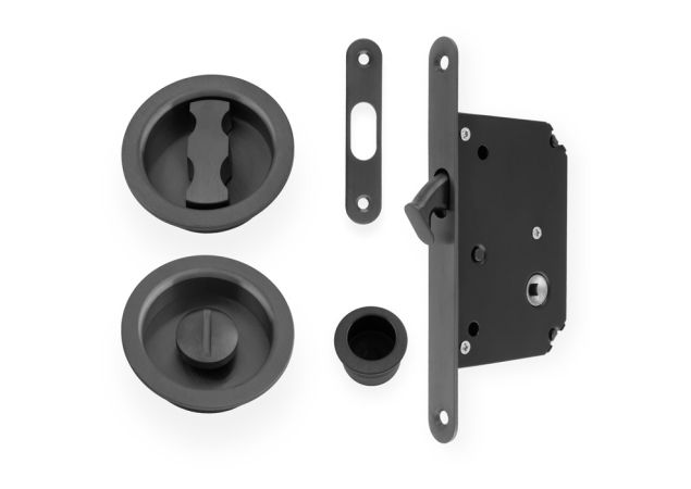 Schuifdeurslot set - PVD Antraciet - inclusief rond deurbeslag  - AW110RDBZPVD