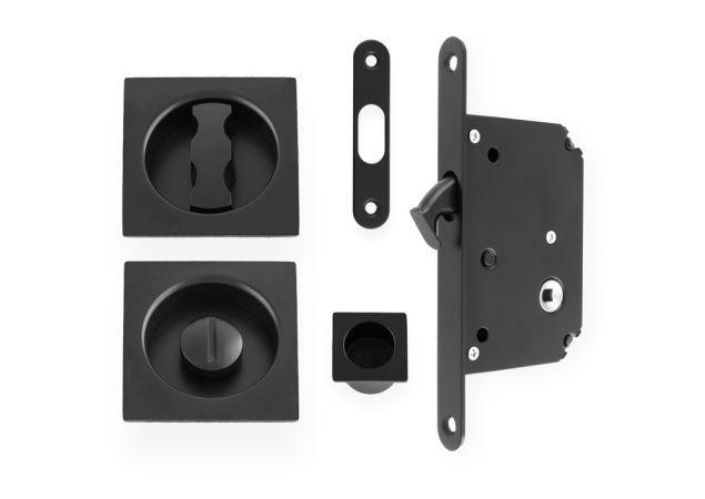 Schuifdeurslot set - Mat zwart - inclusief vierkant deurbeslag  - AW111RBL