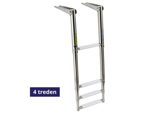 Zwemtrap Telescopisch Opvouwbaar  - 4 witte treden - 300x405mm - open lengte 1155mm