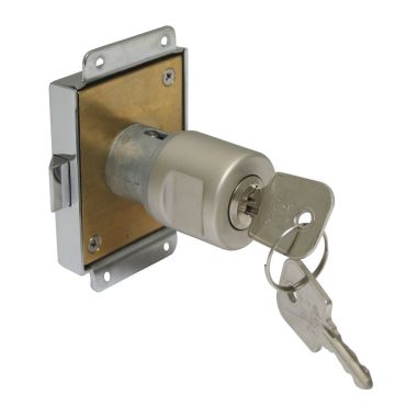 Meubelopleg slot knopcilinder Rs doornmaat 25mm, deurdikte 16-17mm   incl. 2 sleutels Messing mat chroom small