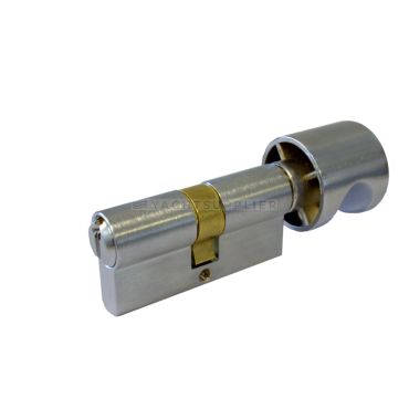 Knopcilinder K30/35mm Messing mat chroom zeewaterbestendig met nieuw zilveren sleutels