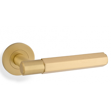 Deurkruk Hex 'Spitfire' - Mat messing - Rond rozet Ø50mm
