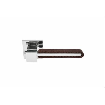 Deurkruk Napels vierkant 45x45mm  Chroom / Bruin leder