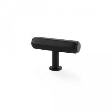Meubelknop Reeded 'Crispin' T-vorm - Mat zwart - 55mm