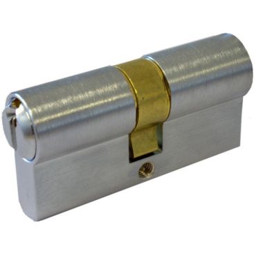 Profielcilinder 35/35mm Messing mat chroom met versmalde meenemer met nieuw zilveren sleutels