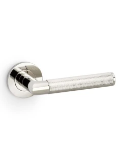 Deurkruk Knurled 'Harrier' - PVD Gepolijst nikkel - Rond rozet Ø50mm