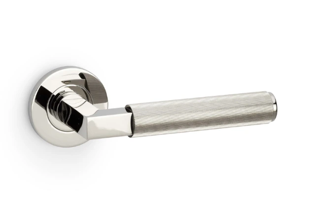 Deurkruk Reeded 'Hurricane' - PVD Gepolijst nikkel - Rond rozet Ø50mm - AW202PNPVD