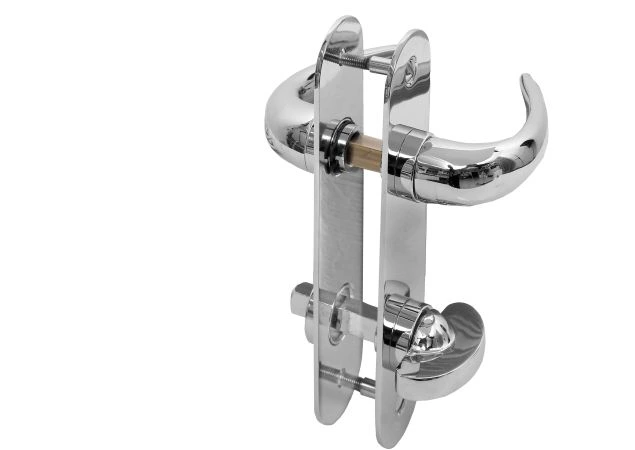 Deurkrukken 106 op schild WC 130x30mm Krukstift 7mm Messing Gepolijst Chroom