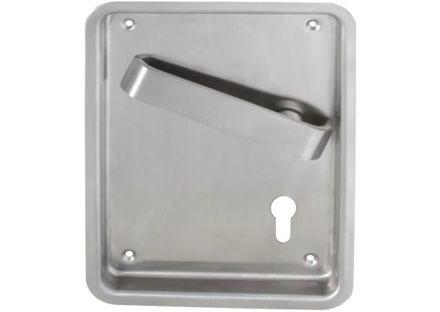 Deurkruk op schild tbv Pc slot Flush, krukstift 9mm Rs per stuk Rvs geborsteld