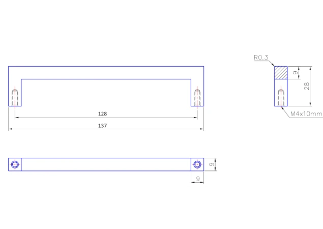 Meubelgreep vierkant zwart 137x9x9mm
