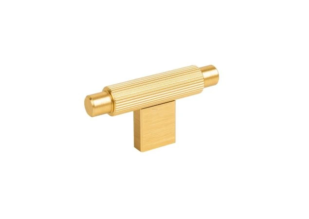 Meubelknop met lijnstructuur 70mm - Ø14mm - Hoogte: 35mm - Messing geborsteld