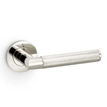 Deurkruk Knurled 'Harrier' - PVD Gepolijst nikkel - Rond rozet Ø50mm