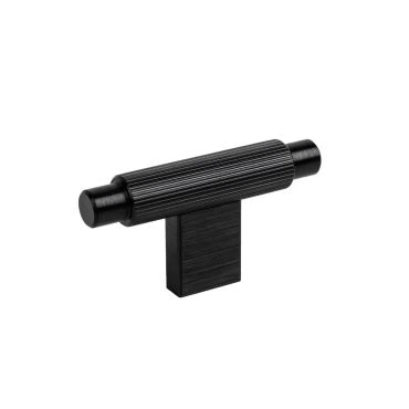 Meubelknop met lijnstructuur 70mm - Ø14mm - Hoogte: 35mm - Mat zwart